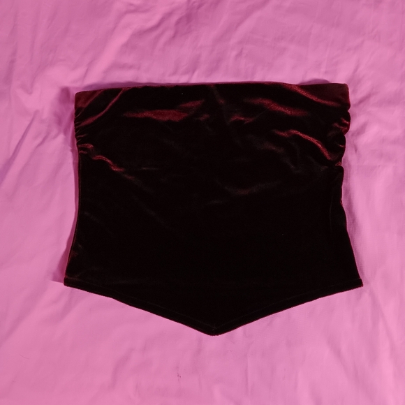 Velvet Deep Wine Red Crop Tube Top (M) - Picture 3 of 6